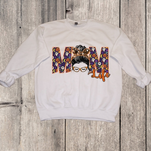 Mom Life Sweatshirt, Funny Mom Halloween Shirt,-s Shirt, Mom T-shirt, Messy Bun - Picture 2 of 3